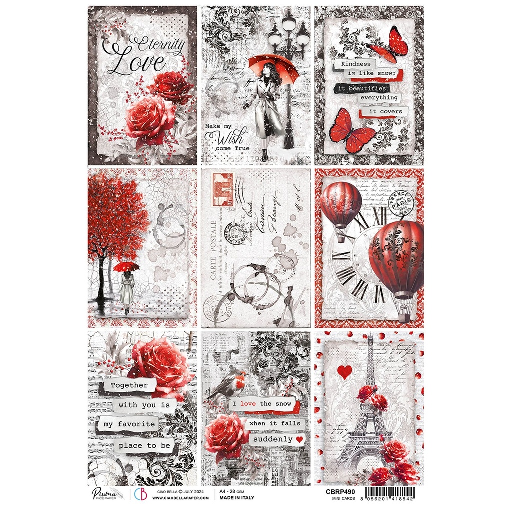 Ciao Bella Paris Je t'aime A4 Rice Papers - 5 Designs, 5 Sheets - Set 1