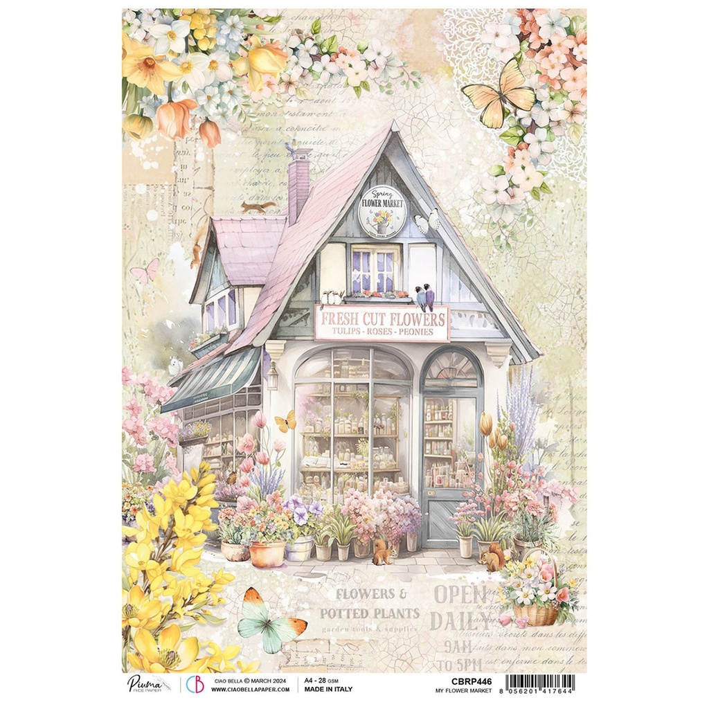 Ciao Bella Rice Paper A4 My flower market (5 sheets)