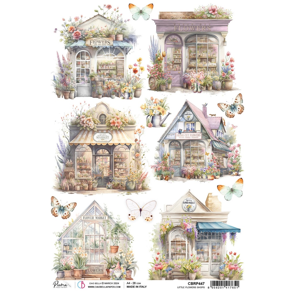 Ciao Bella Rice Paper A4 Little flowers shops (5 sheets)