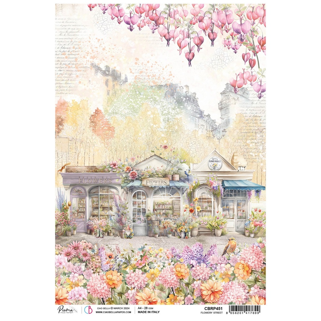 Ciao Bella Rice Paper A4 Flowered street (5 sheets)