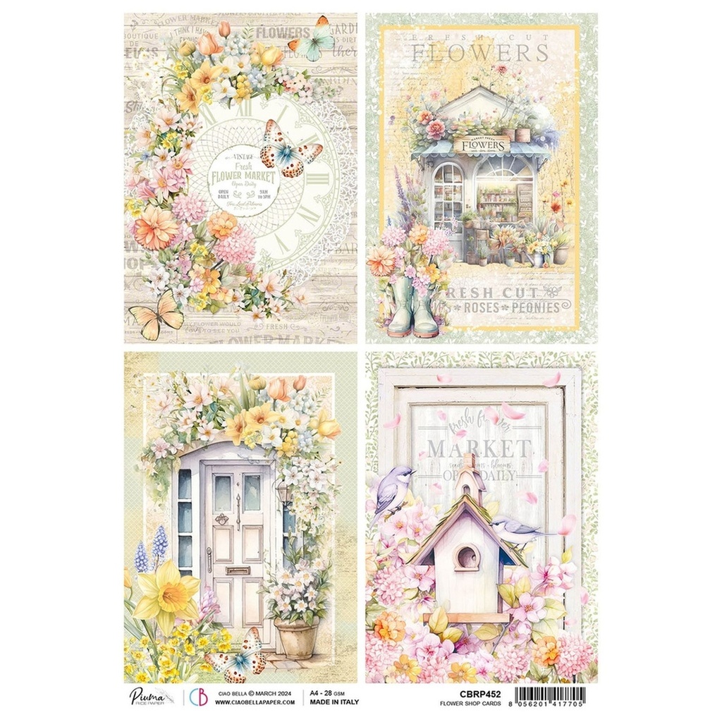 Flower Shop Cards - Ciao Bella Piuma Rice Paper A4 - Single Sheet