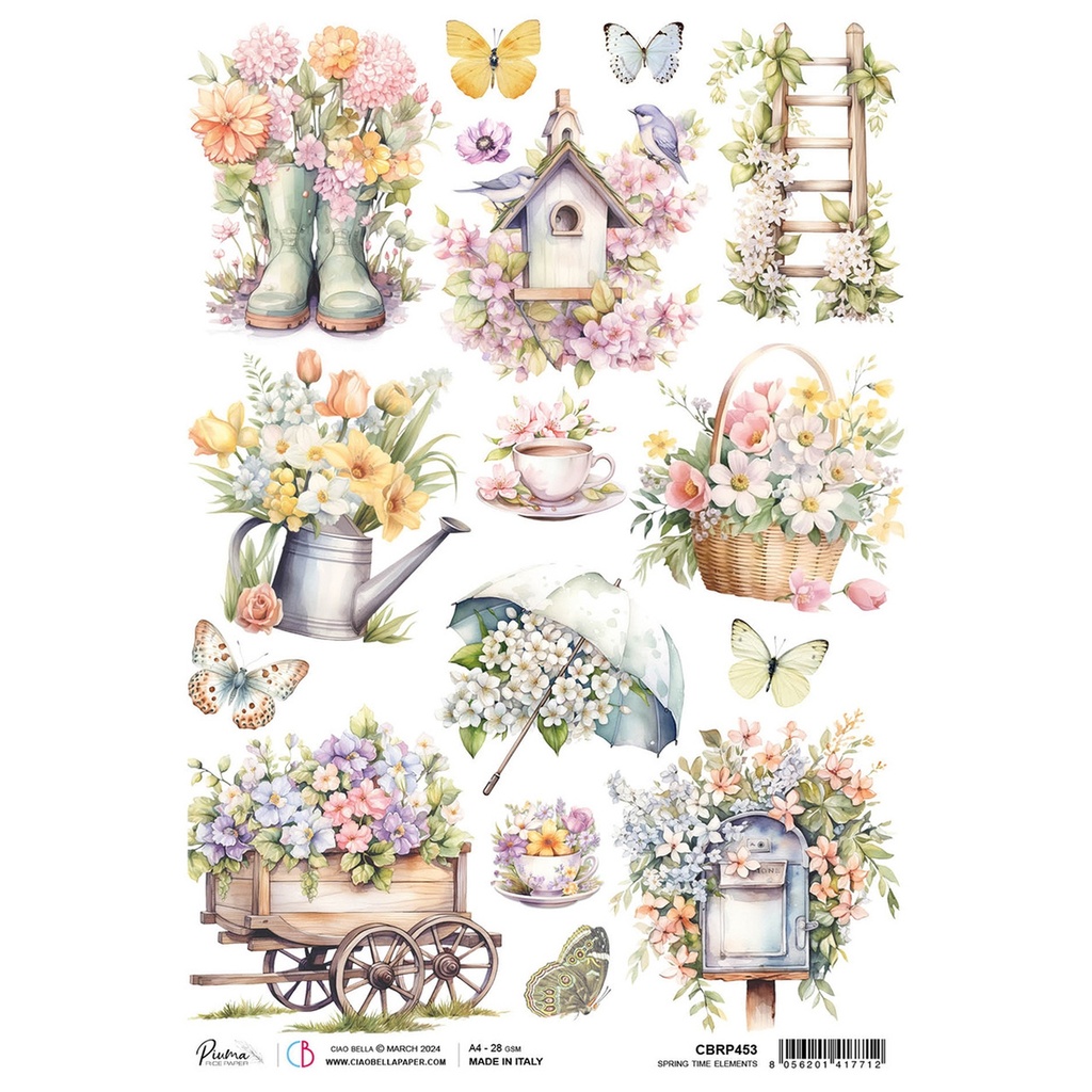 Ciao Bella Rice Paper A4 Spring time elements (5 sheets)