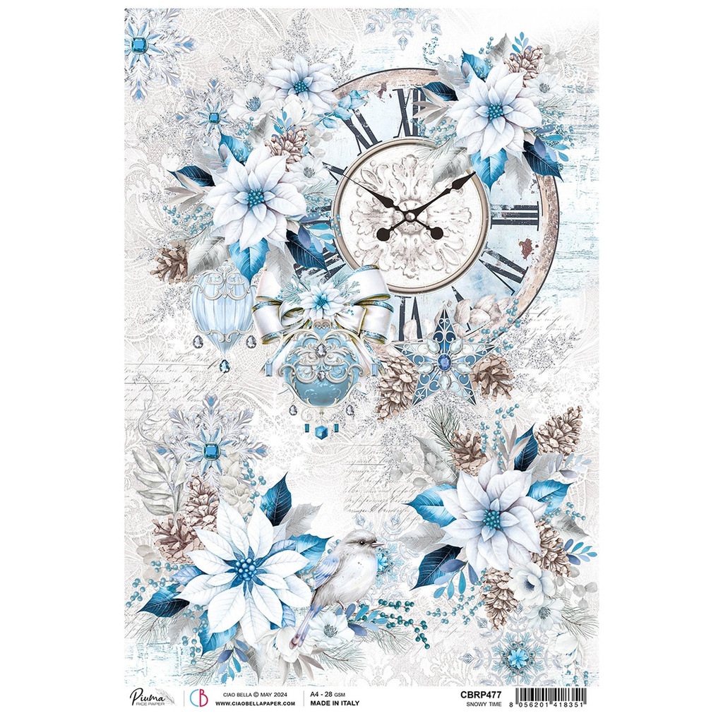 Snowy Time - Ciao Bella Piuma Rice Paper A4 - Single Sheet