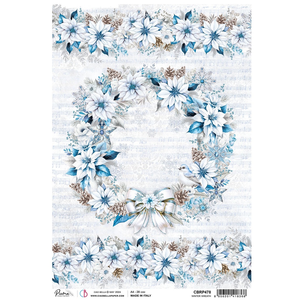 Winter Wreath - Ciao Bella Piuma Rice Paper A4 - Single Sheet