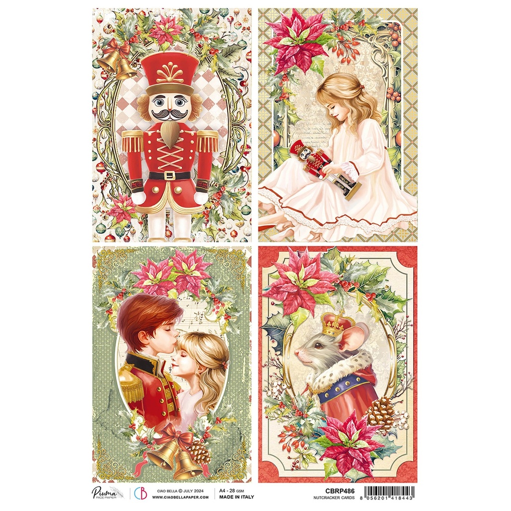 Nutcracker Cards - Ciao Bella Piuma Rice Paper A4 - Single Sheet