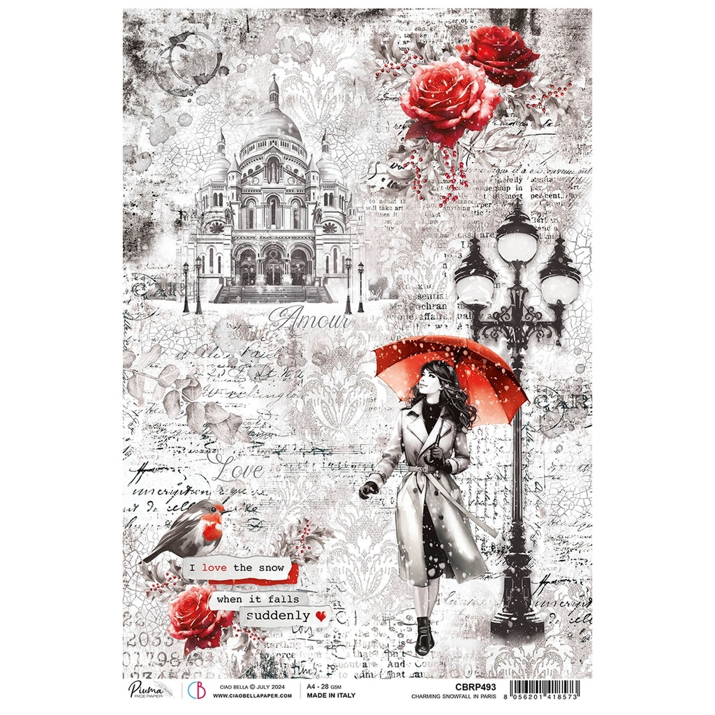 Charming Snowfall In Paris - Ciao Bella Piuma Rice Paper A4 - Single Sheet