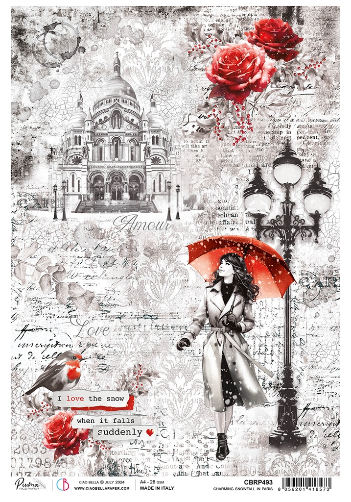 Rice Paper A4 Charming Snowfall in Paris (5 sheets)