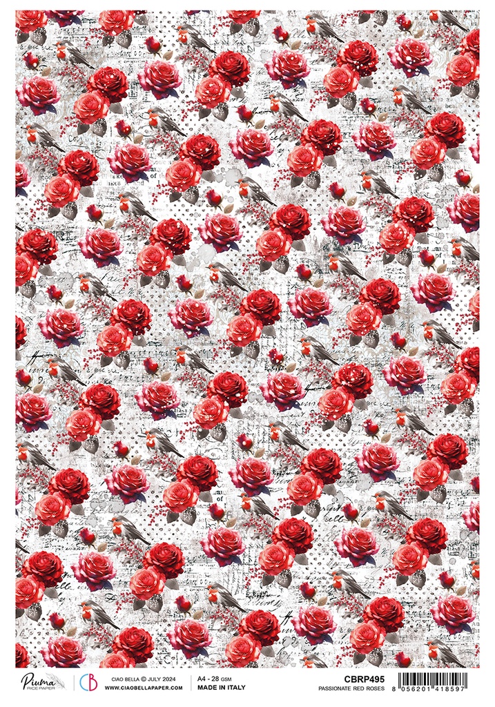 Rice Paper A4 Passionate Red Roses (5 sheets)