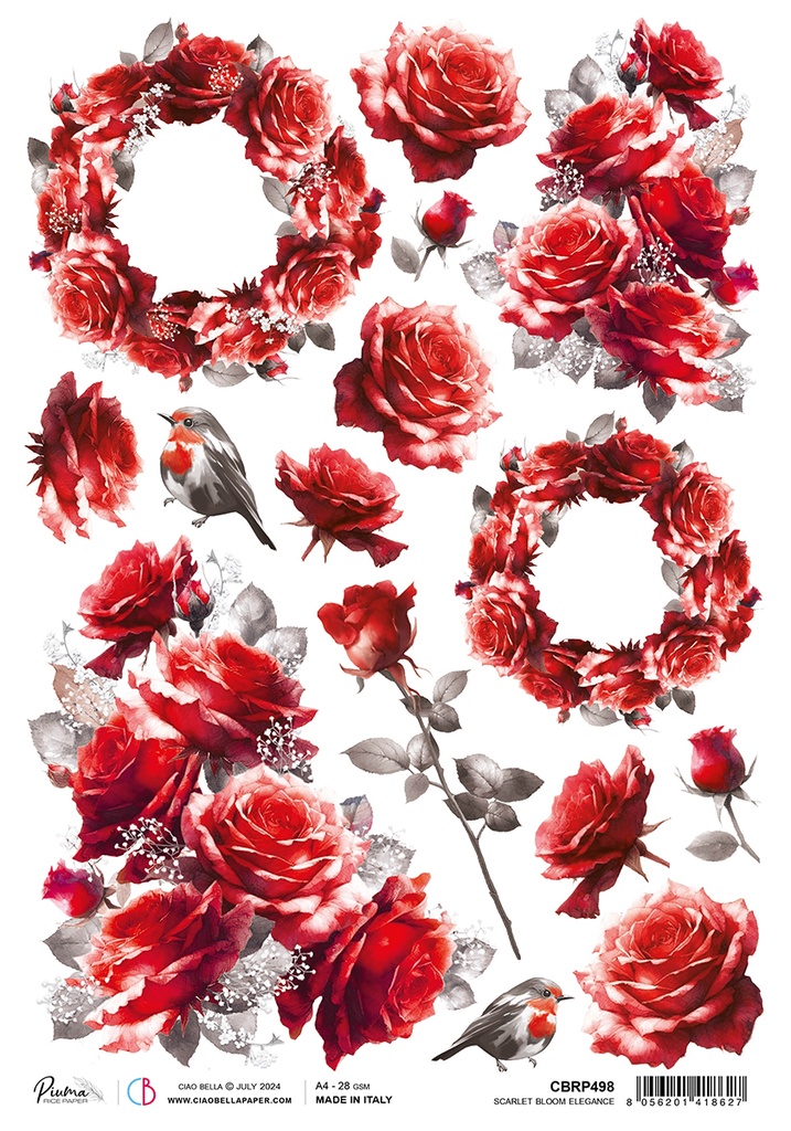 Rice Paper A4 Scarlet Bloom Elegance (5 sheets)