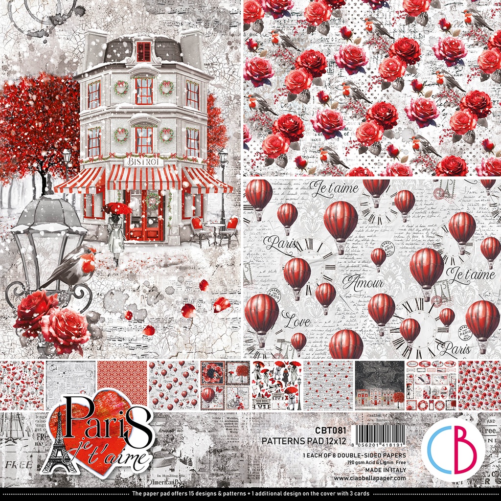 Paris Je t’aime Patterns Pad 12"x12" 8/Pkg