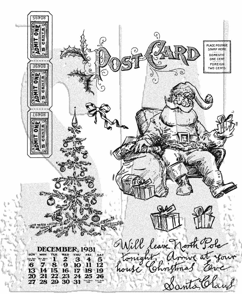 Tim Holtz Cling Stamps - Santa Visit