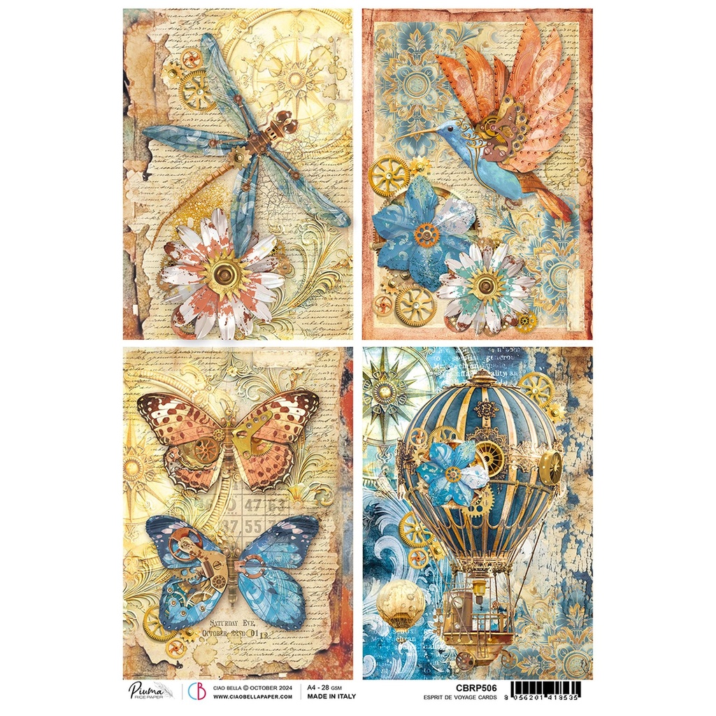 Esprit De Voyage Cards - Ciao Bella Piuma Rice Paper A4 - Single Sheet