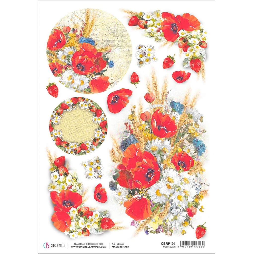 Wildflower  - Ciao Bella Piuma Rice Paper A4 - 5 Pack