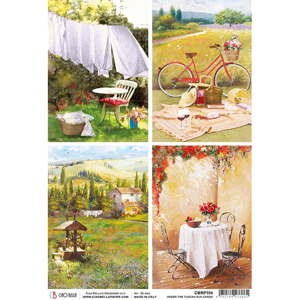 Tuscan Cards  - Ciao Bella Piuma Rice Paper A4 - 5 Pack