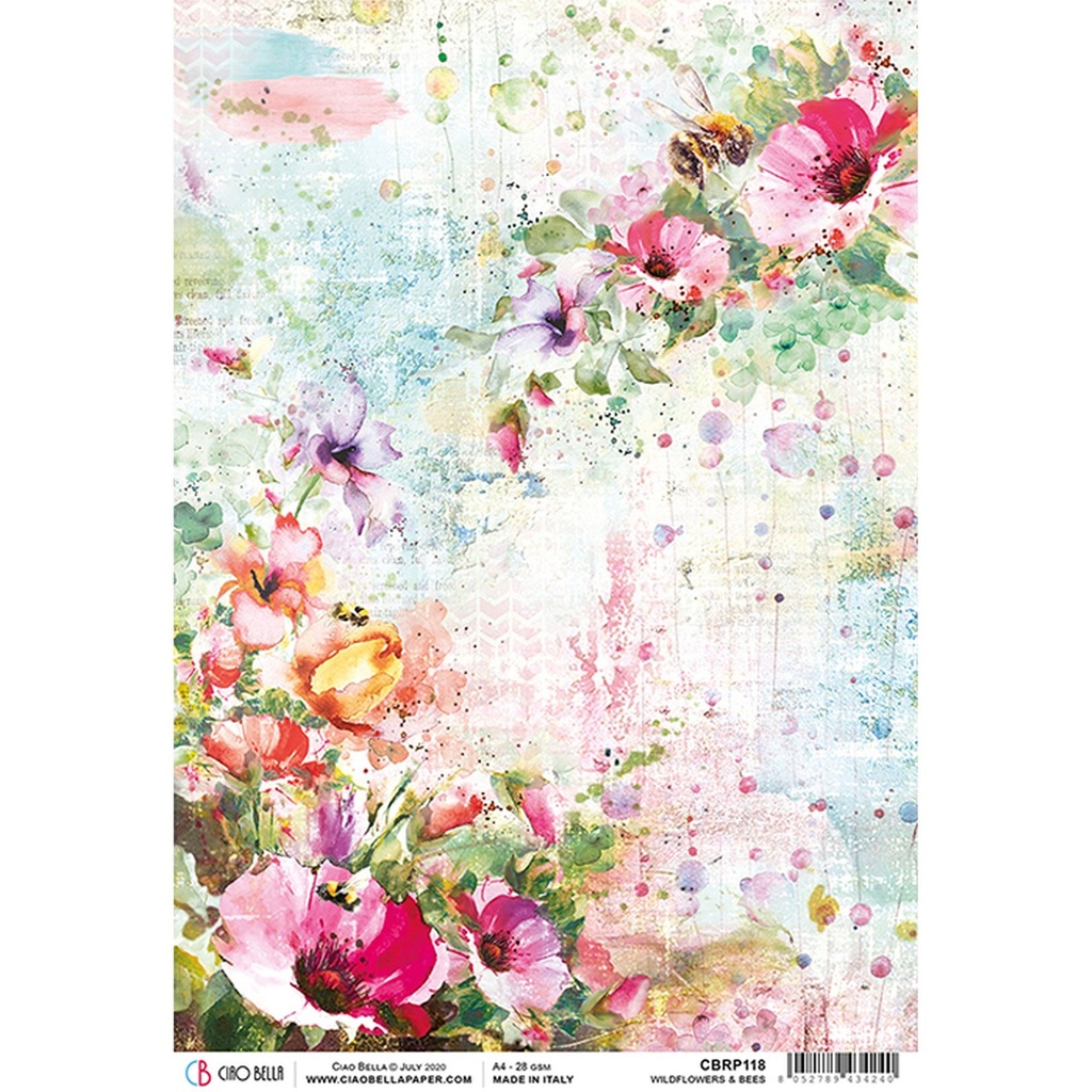 Wildflowers & Bees  - Ciao Bella Piuma Rice Paper A4 - 5 Pack