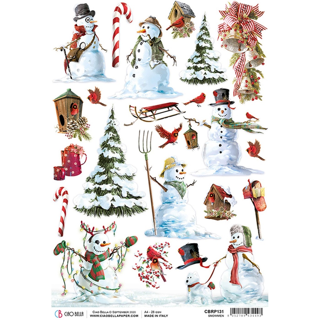 Snowmen  - Ciao Bella Piuma Rice Paper A4 - 5 Pack