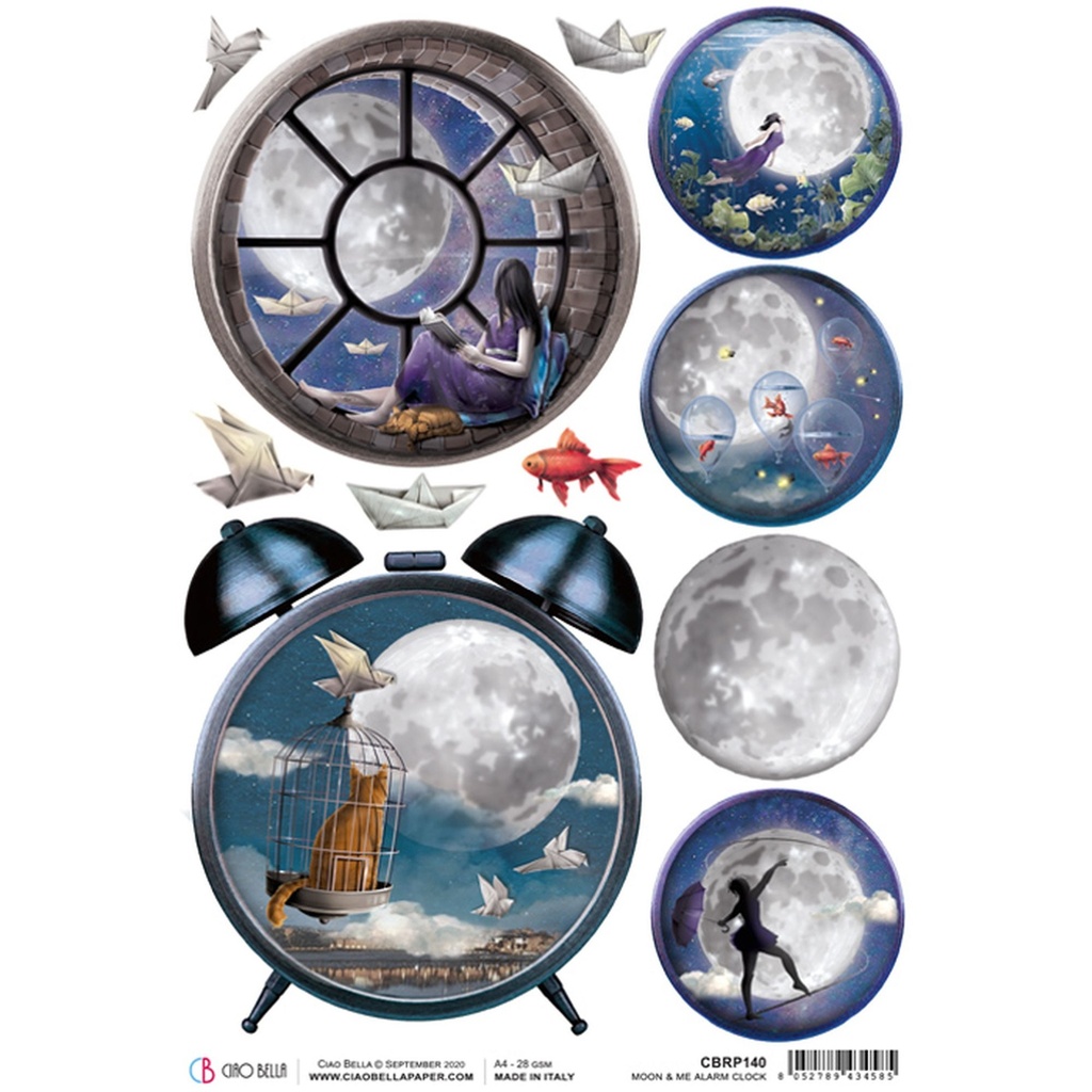 Moon & Me Alarm Clock  - Ciao Bella Piuma Rice Paper A4 - 5 Pack