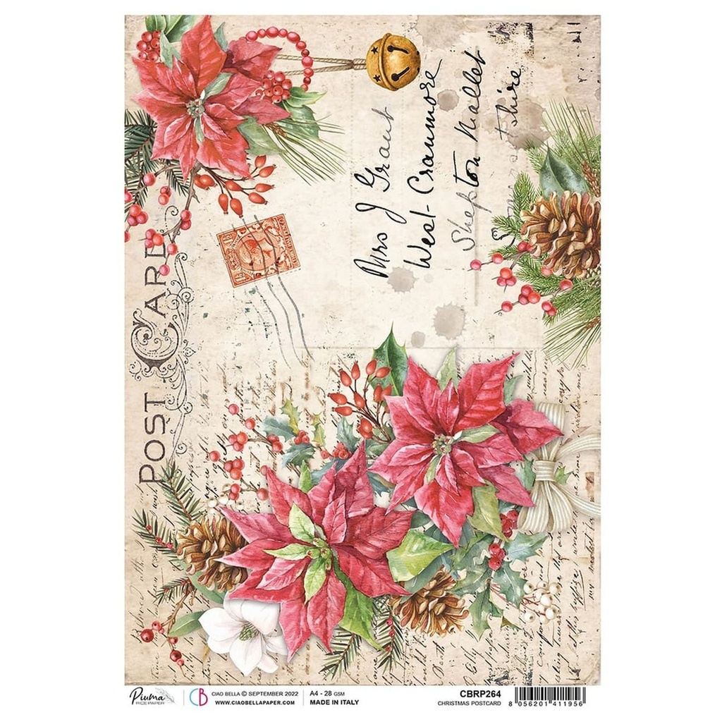 Chistmas Postcard - Ciao Bella Piuma Rice Paper A4 - 5 Pack