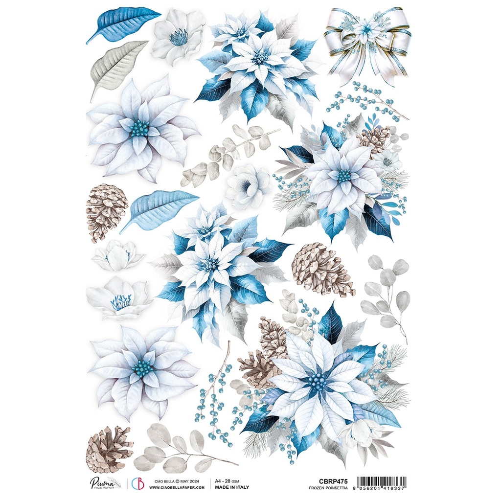 Frozen Poinsettia - Ciao Bella Piuma Rice Paper A4 - 5 Pack