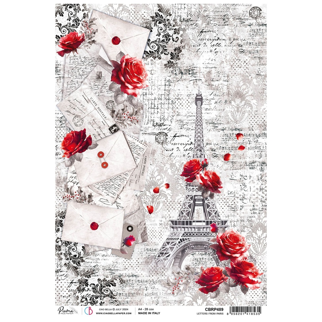 Letters From Paris - Ciao Bella Piuma Rice Paper A4 - 5 Pack