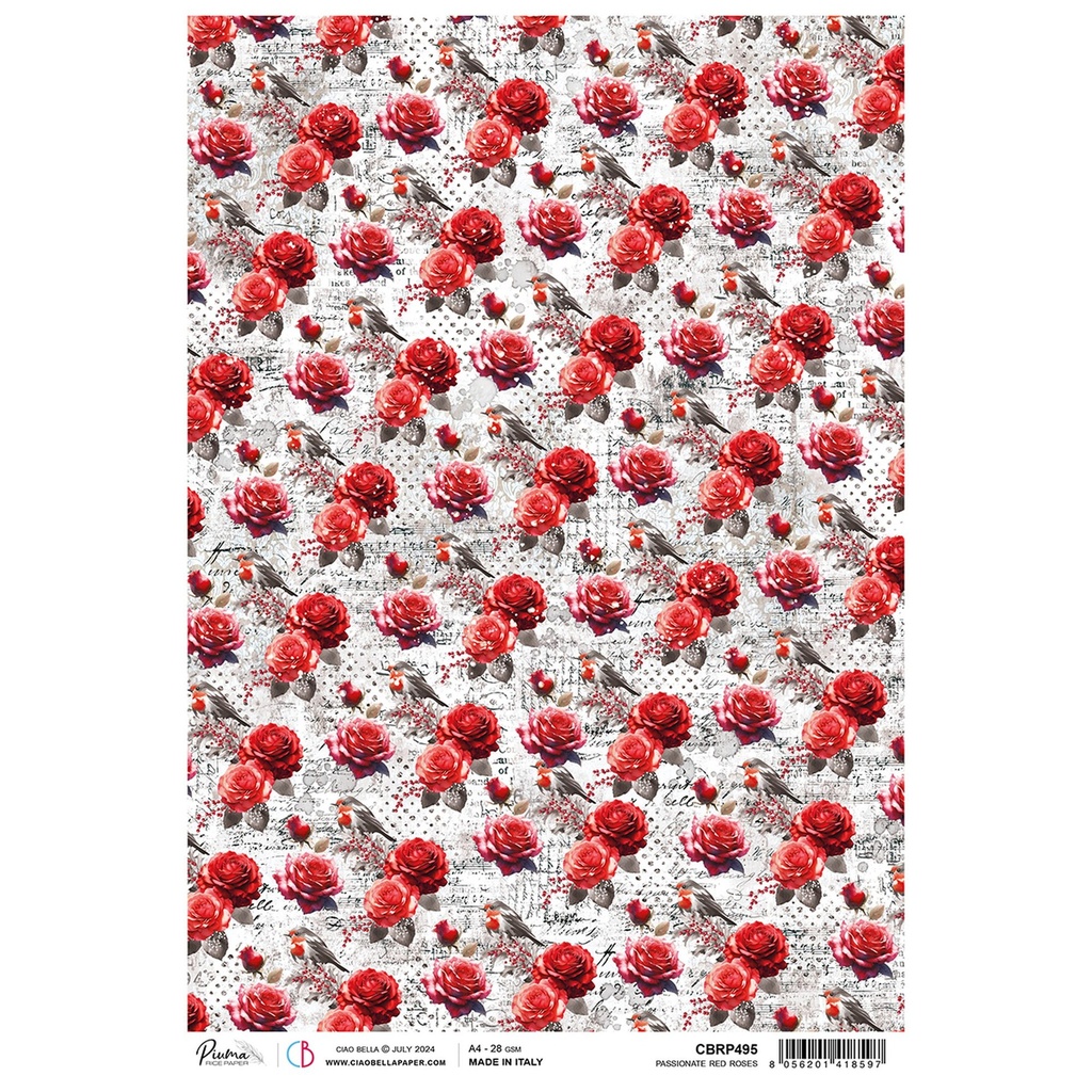 Passionate Red Roses - Ciao Bella Piuma Rice Paper A4 - 5 Pack