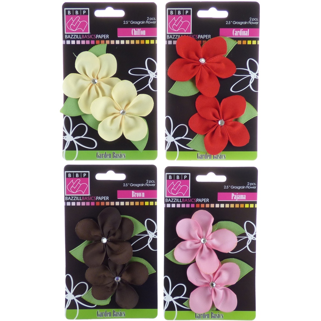 Bazzill 2.5" Grosgrain Flowers - 4 Designs, 1 Pack of Each2 Per Pack