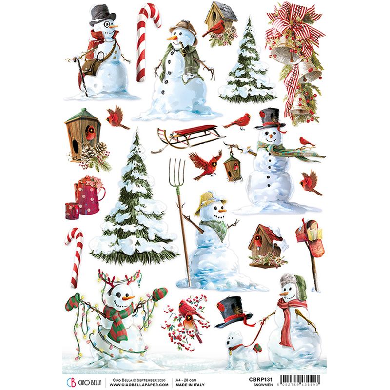 Snowmen  - Ciao Bella Piuma Rice Paper A4 - 5 pack