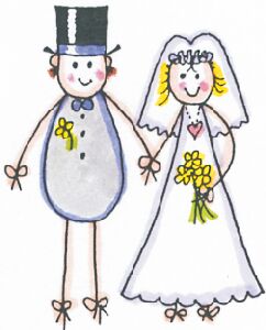 Lindsay Mason Stick Leg Bride & Groom - Traditional Wood Mounted Stamp