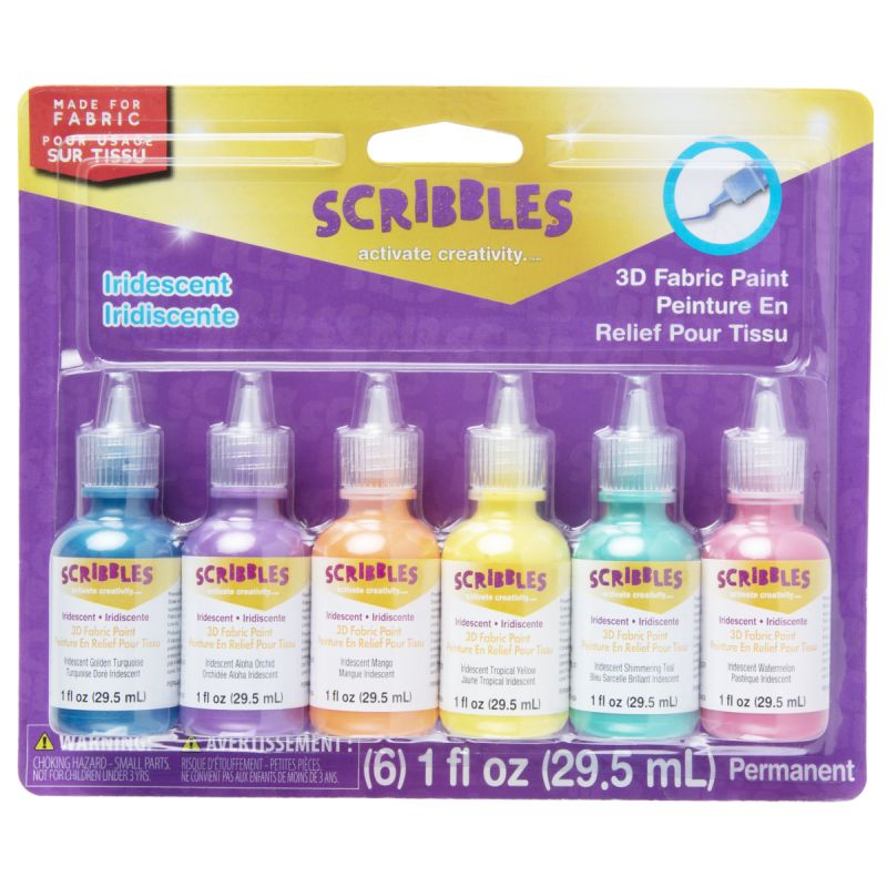 Scribbles Iridescent 3D Fabric Paint - 6 pack