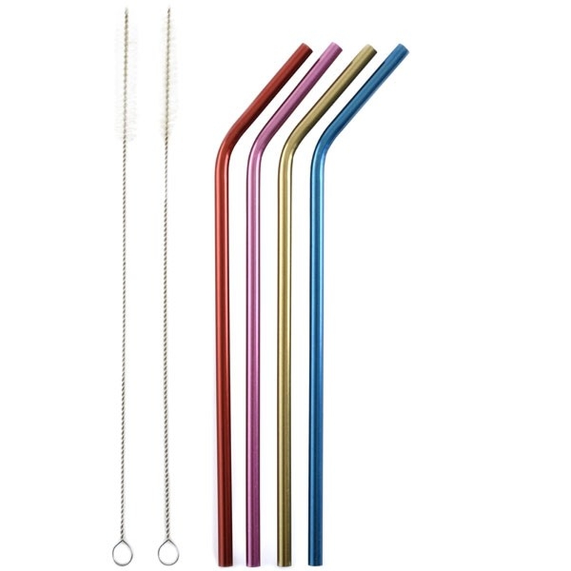 4 Stainless Steel Metallic Straws with 2 Cleaning