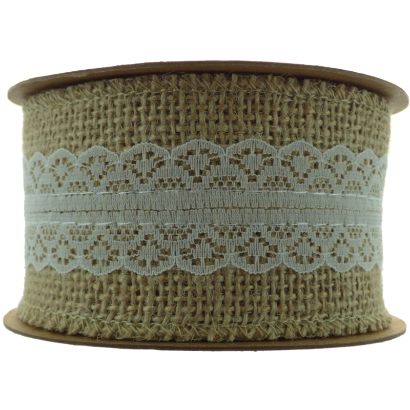 Woven Edge Hessian & Lace Ivory Ribbon No.61