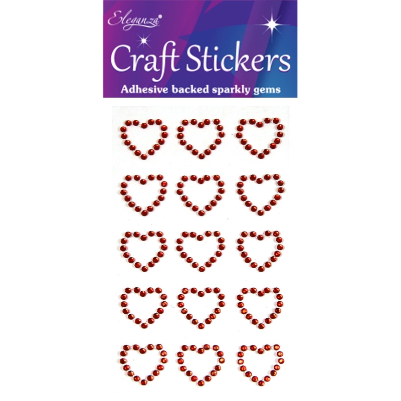 Diamante Open Heart Red Eleganza Craft Stickers -15 pieces