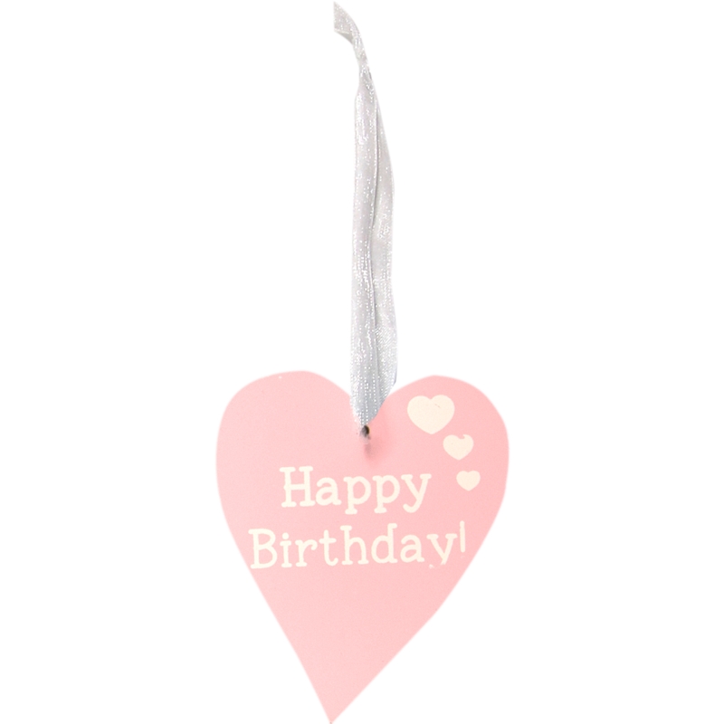 Pastel Pink Happy Birthday Wooden Heart