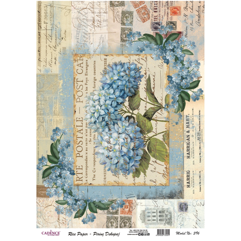 Rice Decoupage Paper - Hydrangea Blue