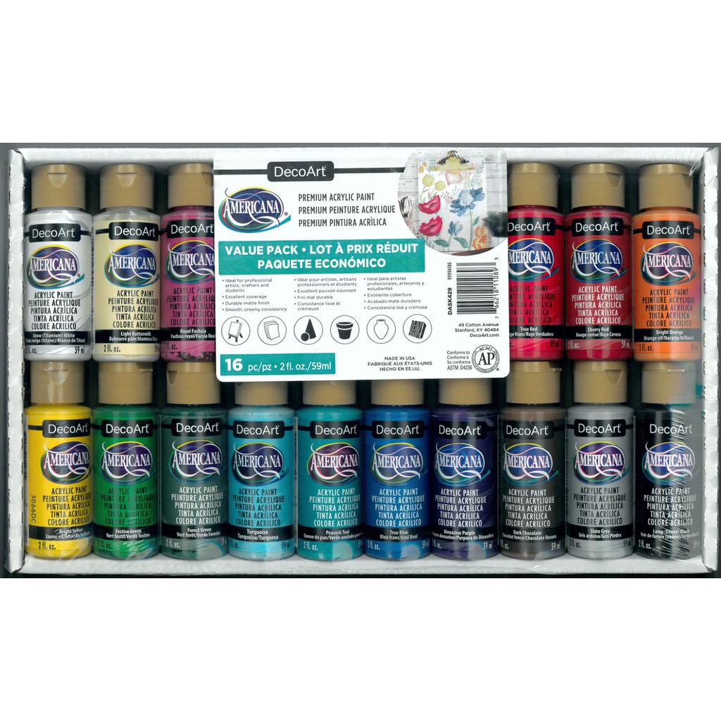 Decoart Americana Brights Premium Acrylic Paint Value Pack of 16 x 2oz