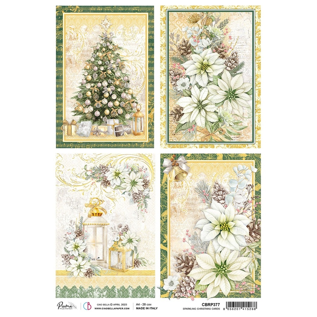 Sparkling Christmas Cards - Ciao Bella Piuma Rice Paper A4 - Single Sheet