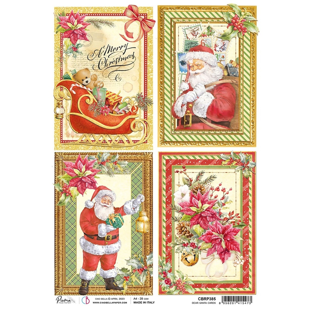 Dear Santa Cards - Ciao Bella Piuma Rice Paper A4 - Single Sheet