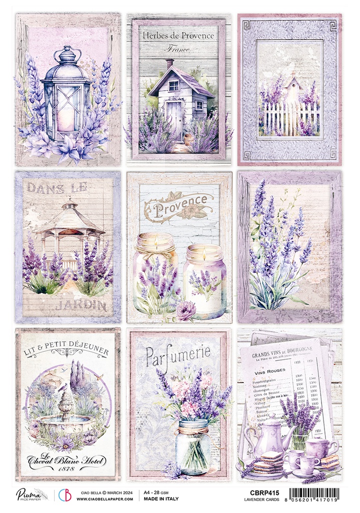 Ciao Bella Rice Paper A4 Piuma Lavander Cards(5 sheets)