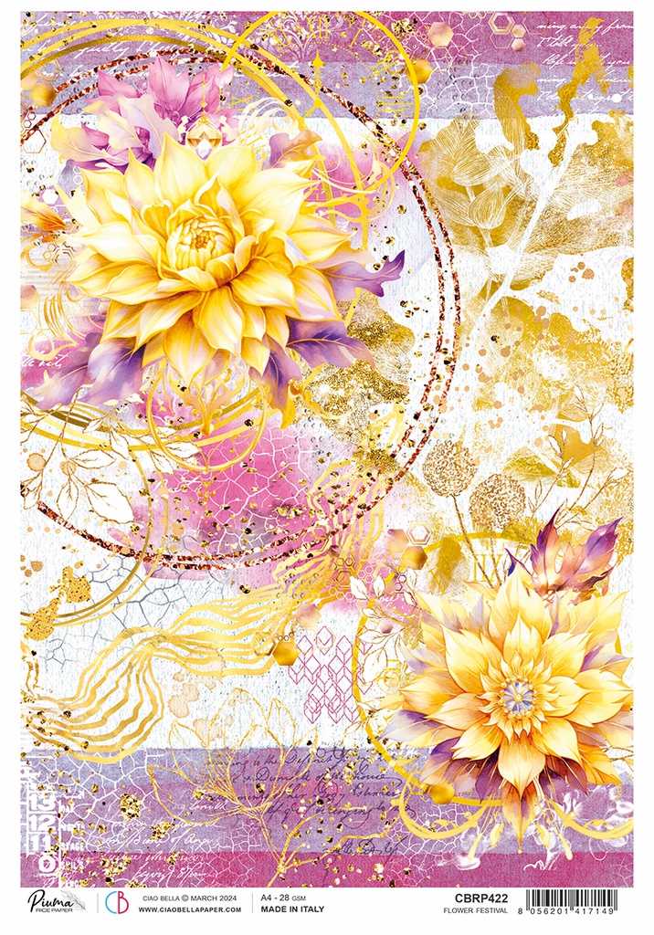 Ciao Bella Rice Paper A4 Piuma Flower festival(5 sheets)