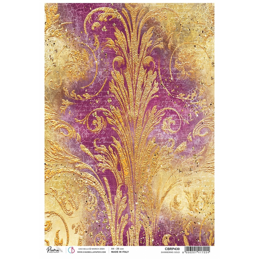 Shimmering Gold  - Ciao Bella Piuma Rice Paper A4 - Single Sheet